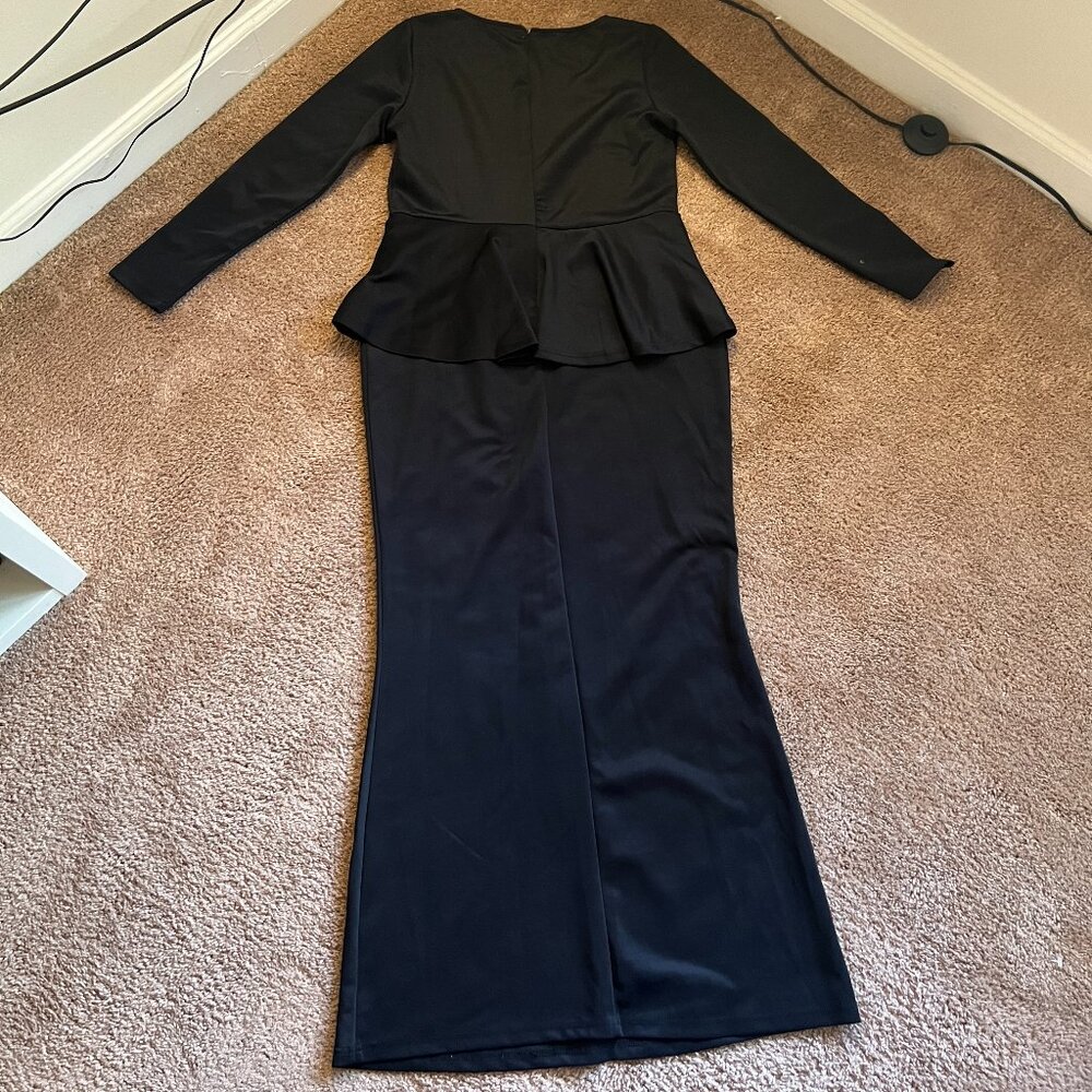 Black Peplum Long Sleeve Dress